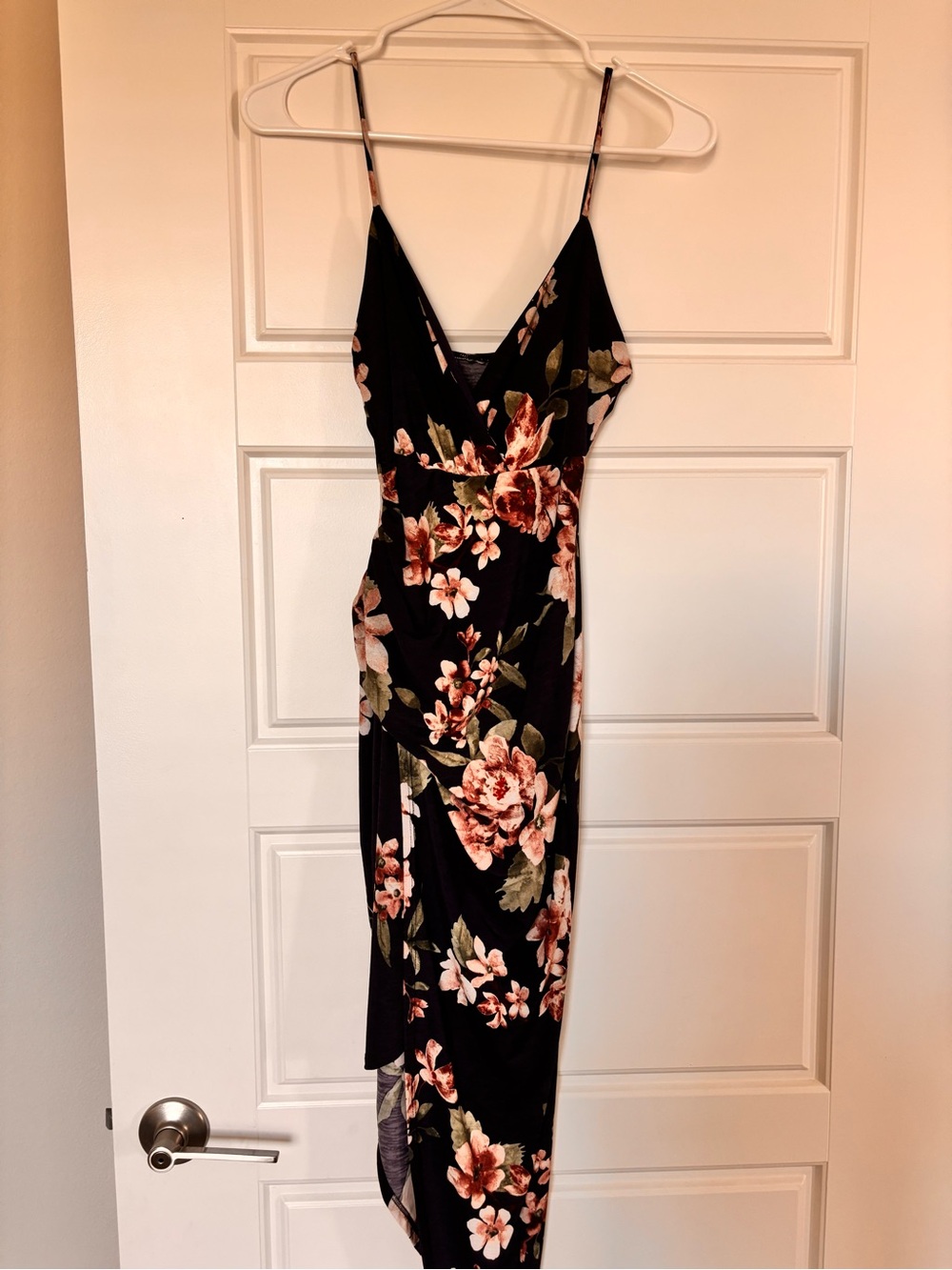 Navy Blue Floral Spaghetti-Strap Dress